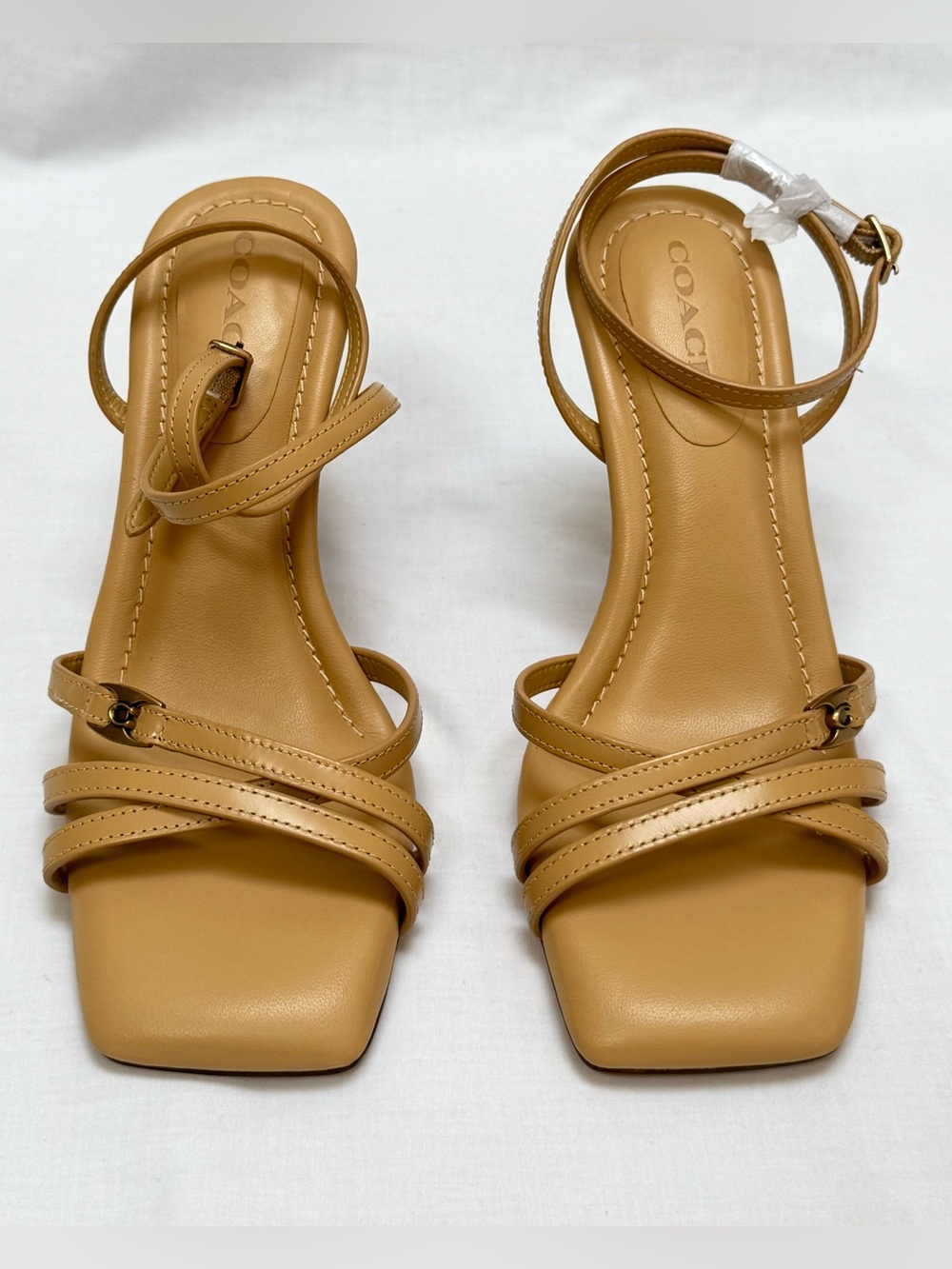 New COACH Kelsey Ankle Strap Sandal Tan 6 Strappy Evening Dress Shoes - Picture 2 of 8